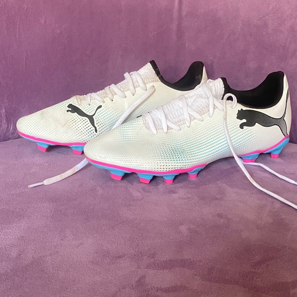 Puma White and Pink Soccer Cleats